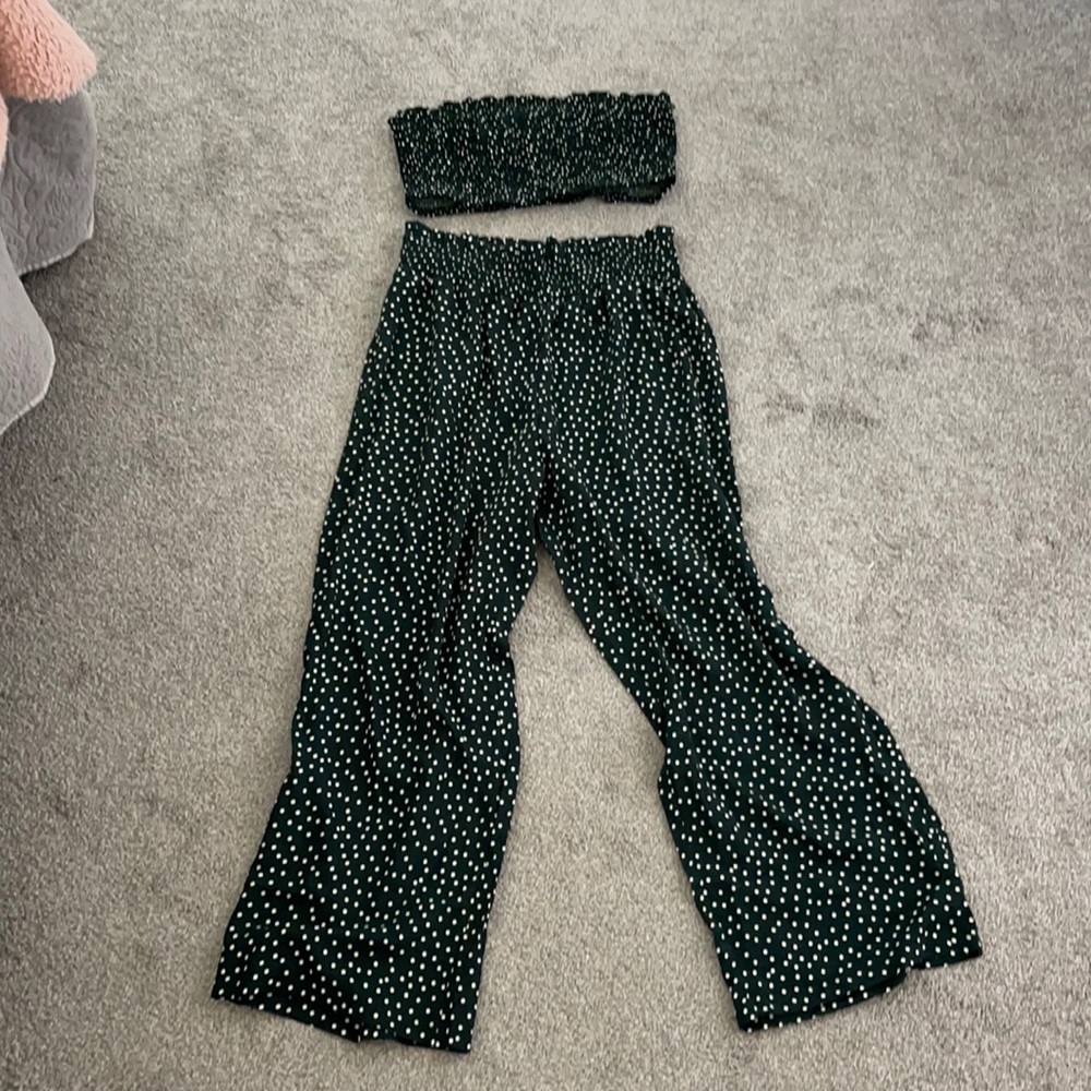 Dark Green two piece set. Wide leg pants with top